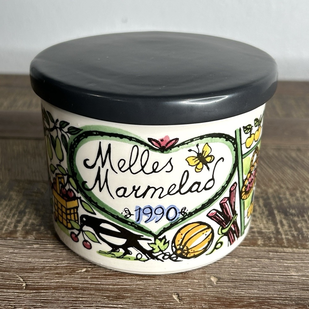 VTG Jie Marmalade Jar & Lid Nylund Var Lilla Stad Scandi Folk Art Sweden 1990